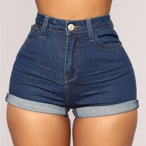Fashion Nova Dark Denim High Waist Shorts. Never Been Worn/New With Tags. Size M